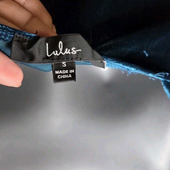 NWT Lulus Glam Idea Teal Blue Velvet Tie-Strap Cropped Tank Top Size Small - Picture 2 of 7